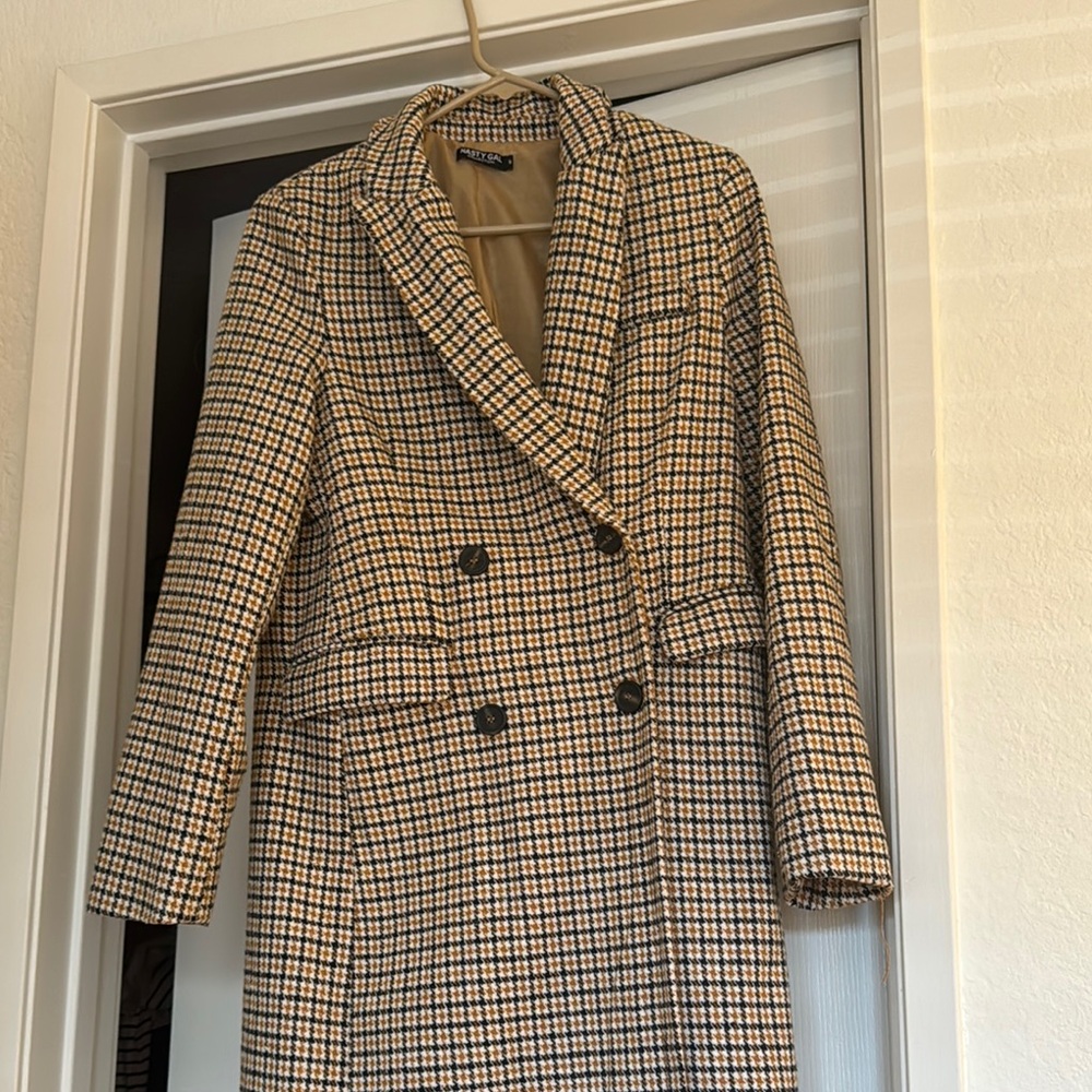 Plaid Double-Breasted Trench Coat